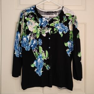 Black Floral Button Up Cardigan